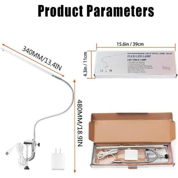 Desk Light with Clamp, USB LED 8W Clip Desk Lamp Eye Care Flexible GooseNeck - Picture 6 of 6